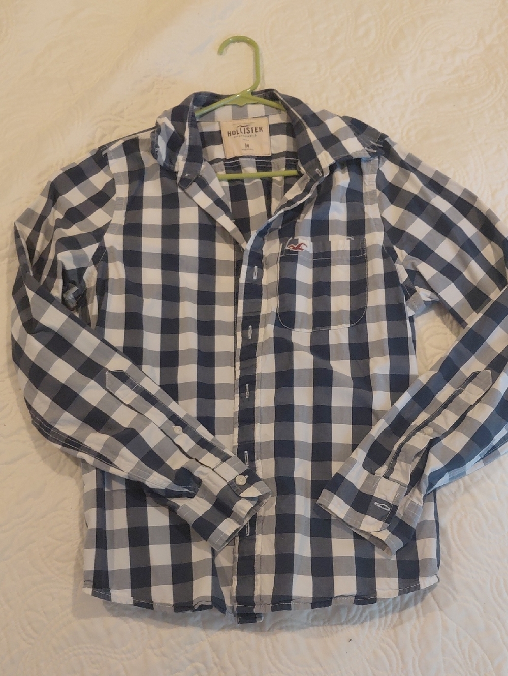 Hollister Men's Navy and White Check Button-Down Shirt